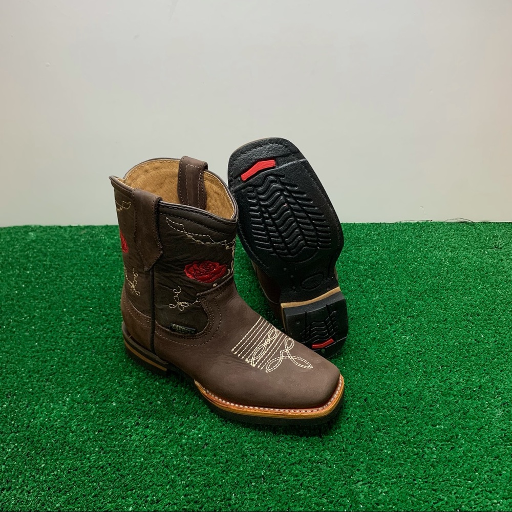 Cowboy Cowgirl western kids Brown boots genuine leather Flower 🌹 embroidered